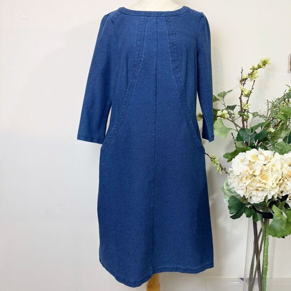 Boden Hannah Denim Blue Knit Shift Dress with Pockets Size 10 - Picture 2 of 14